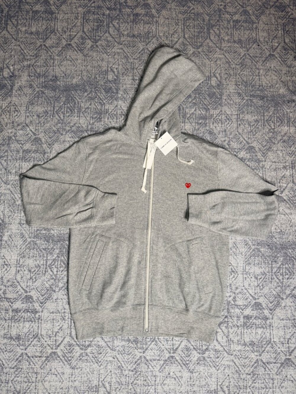 Comme des Garçons PLAY Small Red Heart Grey Zip-Up Hoodie